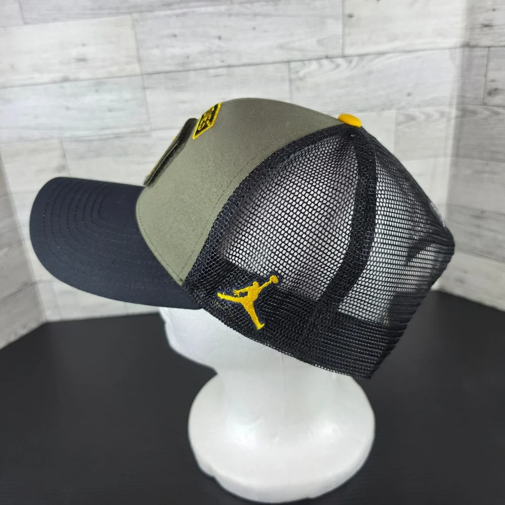 Jordan Michigan Wolverines On-Field Trucker Hat Olive Green Snapback Cap Men